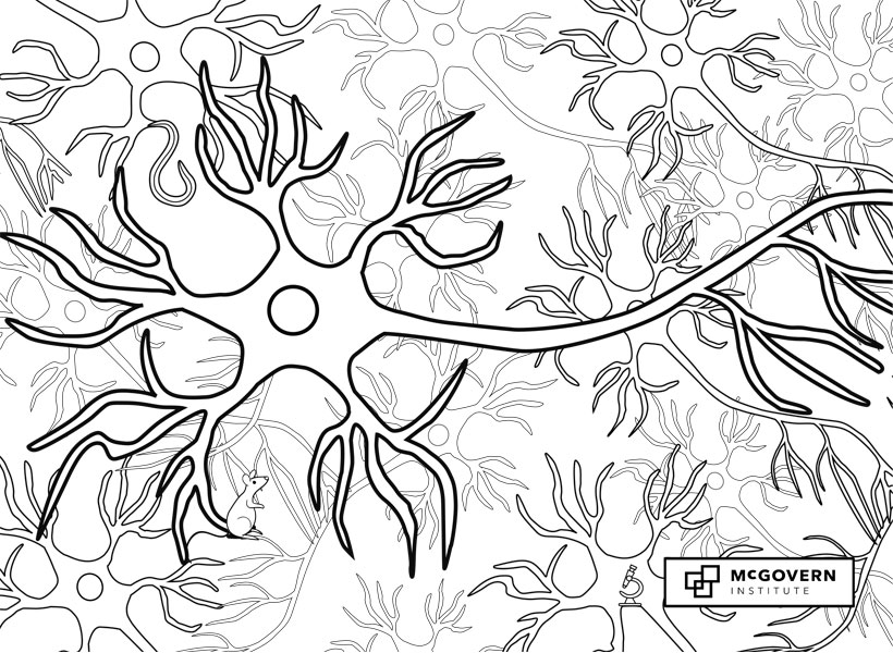 Line art showing multiple neurons and the McGovern Institute logo.