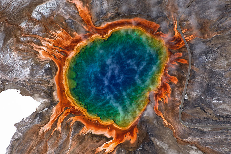 Aerial view of Grand Prismatic, Yellowstone National Park