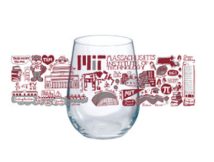 Stemless wine glass with MIT illustrations (set of 4)