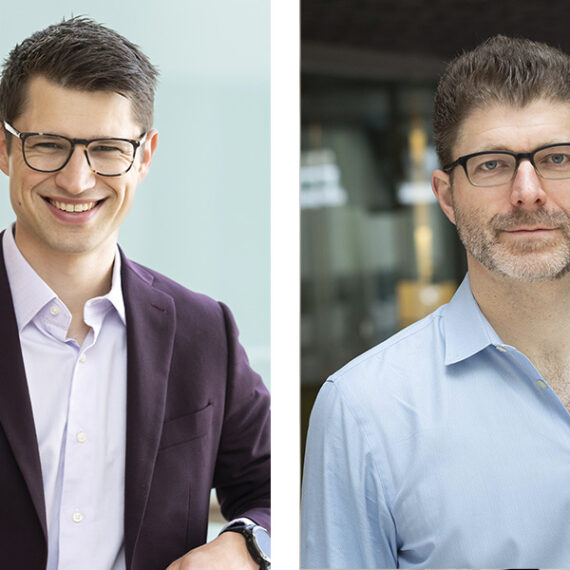 Separate portraits of two men, side by side