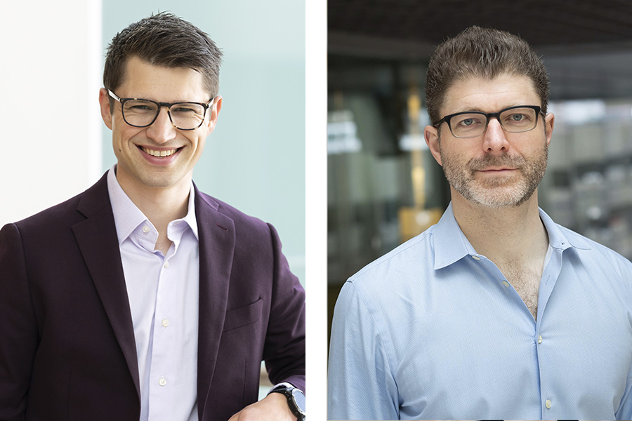 Separate portraits of two men, side by side
