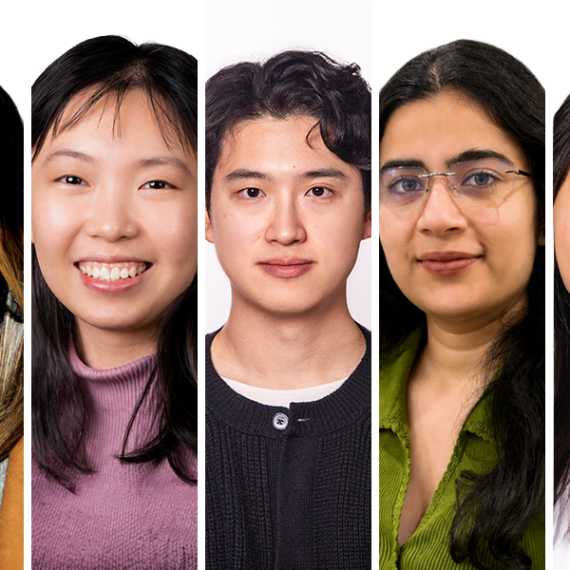 A composite of five individual headshots.