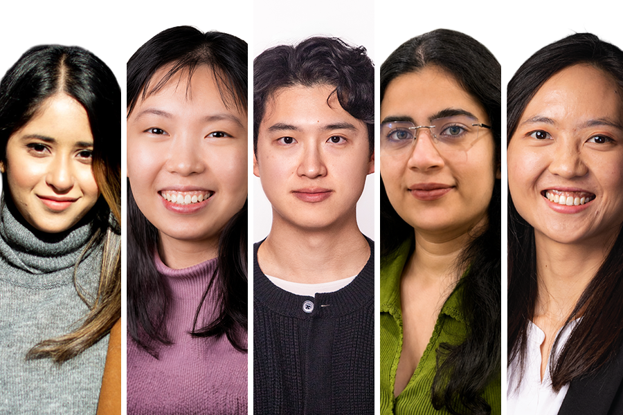 A composite of five individual headshots.
